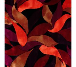 Rayon Spun Satin Print, Leaves, Dark Red