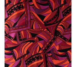 Rayon Spun Satin Print, Graphic Retro, Dark Red