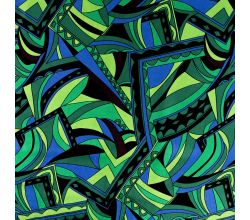 Rayon Spun Satin Print, Graphic Retro, Royal