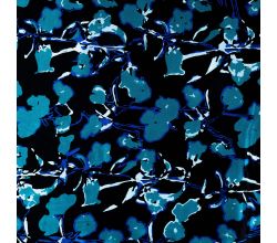 Rayon Spun Satin Print, Flowers, Light Petrol