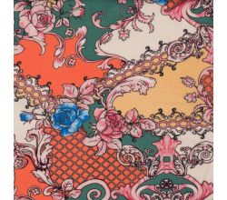 Viscose Chally - Flowers, Orange Green