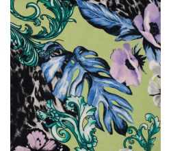 Viscose/Sp Jersey Print, Flowers, Lime