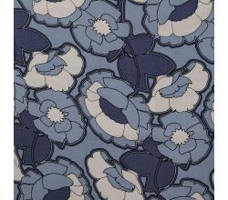 Linnen Viscose Print, Bold Flower, Denim