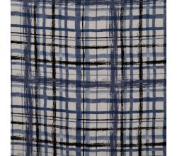 Linnen Viscose Print, Hand Painted Check, Denim