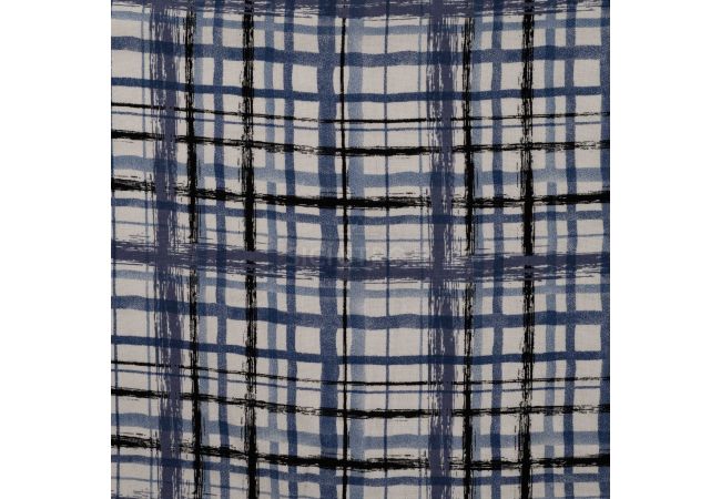 Linnen Viscose Print - Hand Painted Check, Denim