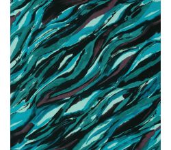 Viscose Twill Print, Waves, Petrol