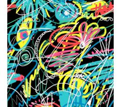 French Terry Print, Sketching Print, Black