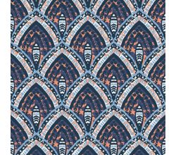 French Terry Print, Bali Leafs, Denim