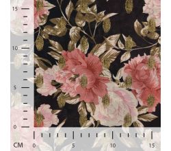 Poly Foil Print, Flowers, Black
