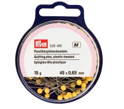 Špendlíky s plastovou hlavičkou, 0,65 x 45 mm, žluté, 15 g