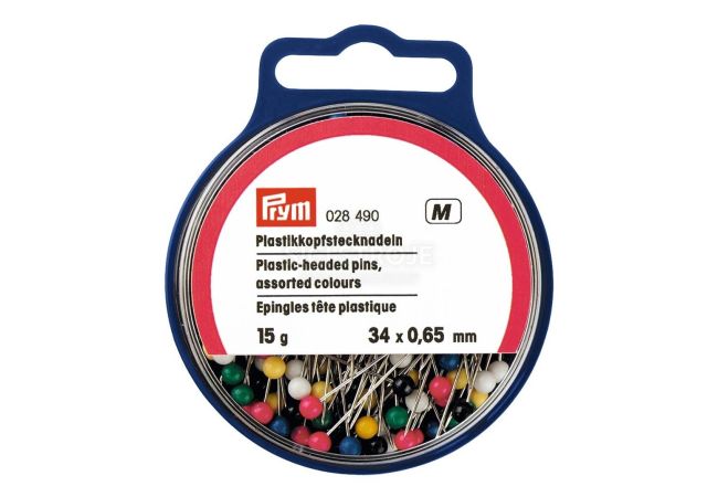 Špendlíky s plastovou hlavičkou, 0,65 x 34 mm, vícebarevné, 15 g