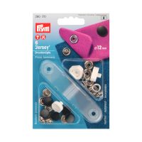 Stiskací knoflíky + narážeč Jersey, 12 mm, 6 ks, hladká čepička, černé