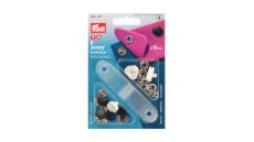 Stiskací knoflíky + narážeč Jersey, 12 mm, 6 ks, hladká čepička, černé