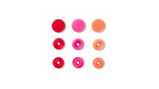 Plastové patentky "Color Snaps" kulaté, Prym Love, 12,4 mm, 30 ks, červené/oranžové/růžové
