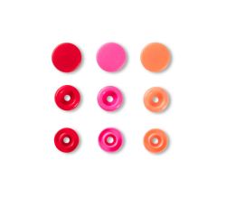 Plastové patentky kulaté "Color Snaps" 30 ks, červené/oranžové/růžové