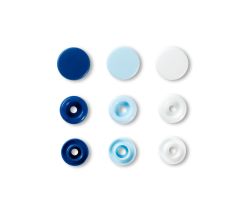 Plastové patentky kulaté "Color Snaps" 30 ks, modré/bílé