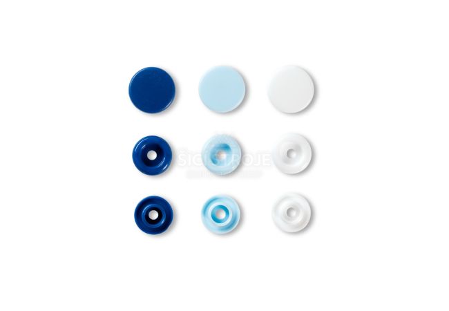 Plastové patentky kulaté "Color snaps" 30 ks - modrá/bílá