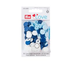Plastové patentky "Color Snaps" kulaté, Prym Love, 12,4 mm, 30 ks, modré/bílé