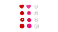 Plastové patentky "Color Snaps" srdíčka, Prym Love, 12,4 mm, 30 ks, červené/růžové/bílé