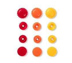 Plastové patentky kytičky "Color snaps" 21 ks - červená/oranžová/žlutá