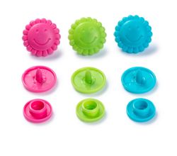 Plastové patentky kytičky "Color snaps" 21 ks - růžová/zelená/modrá
