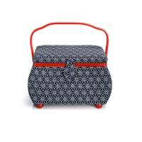 Kazeta na šití čalouněná vel. L s geometrickým motivem "Kyoto" (bílá, tmavě modrá, červená)