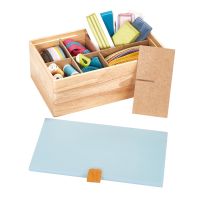Box-organizér na drobné šicí potřeby dřevěný světlý vel. S s modrým víkem