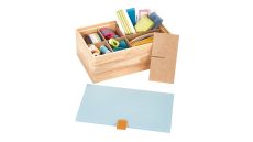 Box-organizér na drobné šicí potřeby dřevěný světlý vel. S s modrým víkem