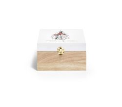 Box-organizér na drobné šicí potřeby dřevěný světlý vel. S s bílým víkem s motivem figuríny