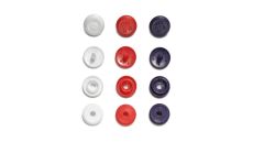 Plastové patentky "Color Snaps Mini", našitý vzhled, Prym Love, 9 mm, 36 ks, červené/bílé/námořnicky modré