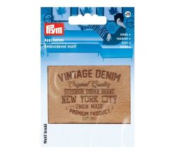 Nášivka štítek New York City, imitace semiše, nažehlovací, písková
