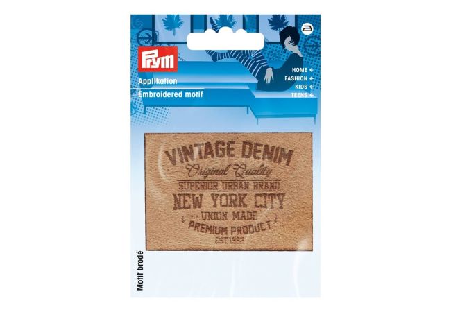 Nášivka štítek New York City, imitace semiše, nažehlovací, písková