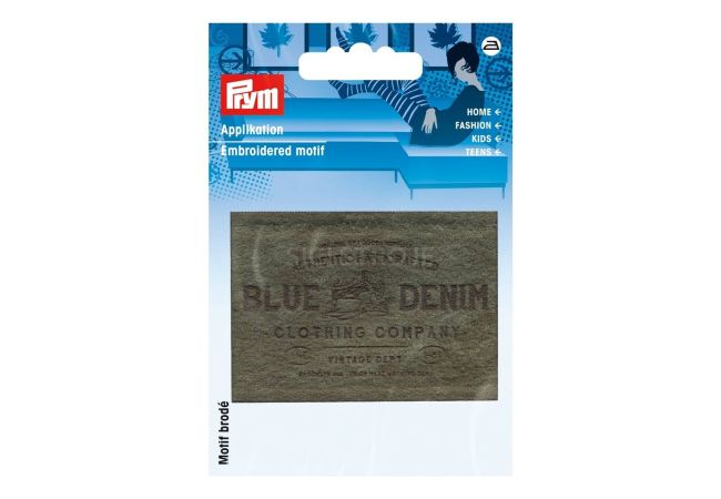 Nášivka štítek Blue Denim, imitace semiše, nažehlovací, olivová