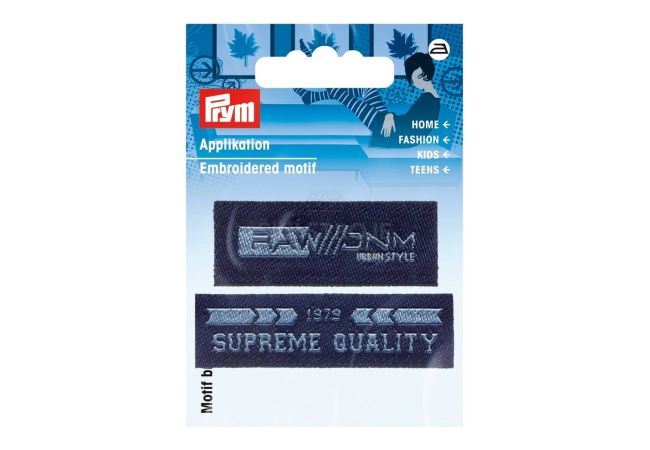 Nášivka štítek Surpreme Quality/Raw Denim, nažehlovací, modrá