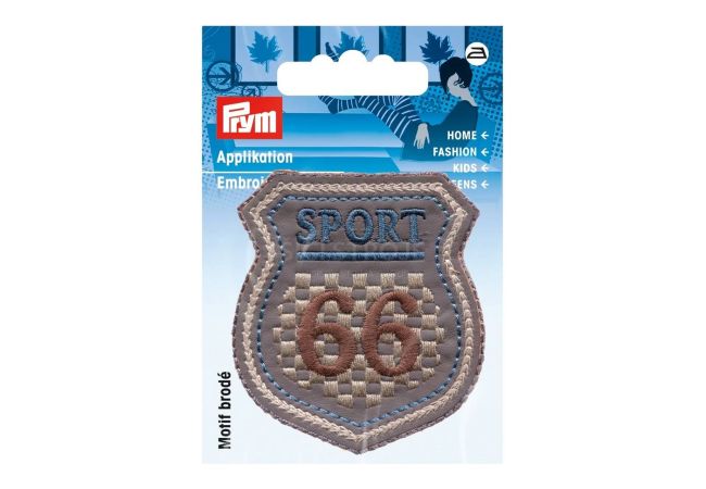 Nášivka štítek Sport 66, nažehlovací, šedá/modrá/béžová