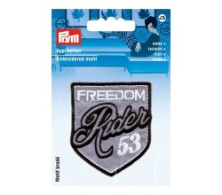 Nášivka štítek Freedom Rider 53, nažehlovací, šedá/černá/bílá