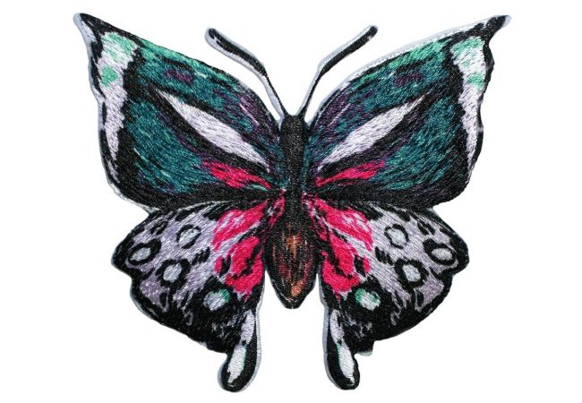 Nášivka motýl, samolepicí/nažehlovací, zelená/růžová