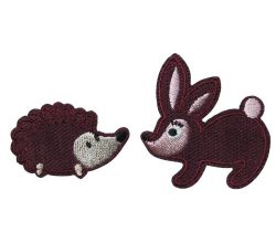 Nášivka ježek a králík, samolepicí/nažehlovací, tmavě červená