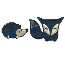 Nášivka ježek a liška, samolepicí/nažehlovací, modrá