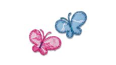 Nášivka motýlci s drahokamy, nažehlovací, růžová/modrá