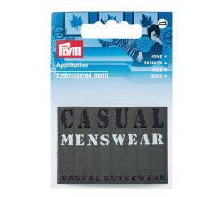 Nášivka džínový štítek Casual Menswear, obdélník, nažehlovací, černá