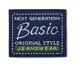 Nášivka džínový štítek Basic Original Style, čtverec, nažehlovací, modrá