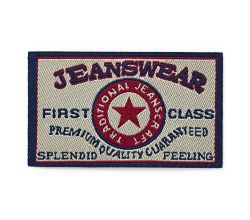 Nášivka džínový štítek Jeanswear First Class, obdélník, nažehlovací, béžová