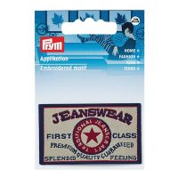 Nášivka džínový štítek Jeanswear First Class, obdélník, nažehlovací, béžová