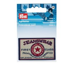 Nášivka džínový štítek Jeanswear First Class, obdélník, nažehlovací, béžová