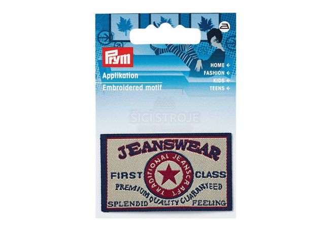 Nášivka džínový štítek Jeanswear First Class, obdélník, nažehlovací, béžová