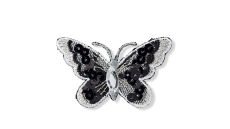 Nášivka motýl s flitry, nažehlovací, černá/bílá