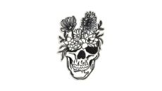 Nášivka recyklovaná, lebka s květy, nažehlovací, černá/bílá