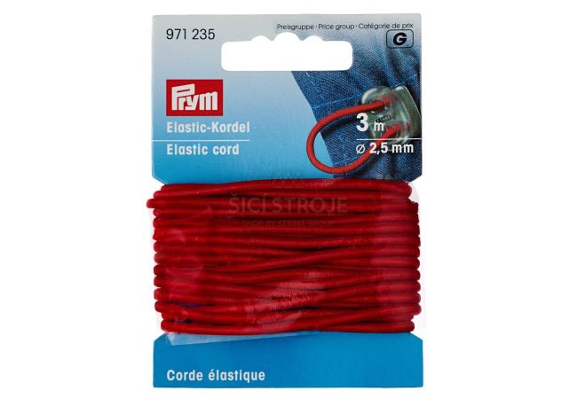 Elastická šňůrka, 2,5 mm, červená, 3 m