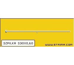 Ocelový špendlík, 30x0,6mm, 500gr., cca 6500ks